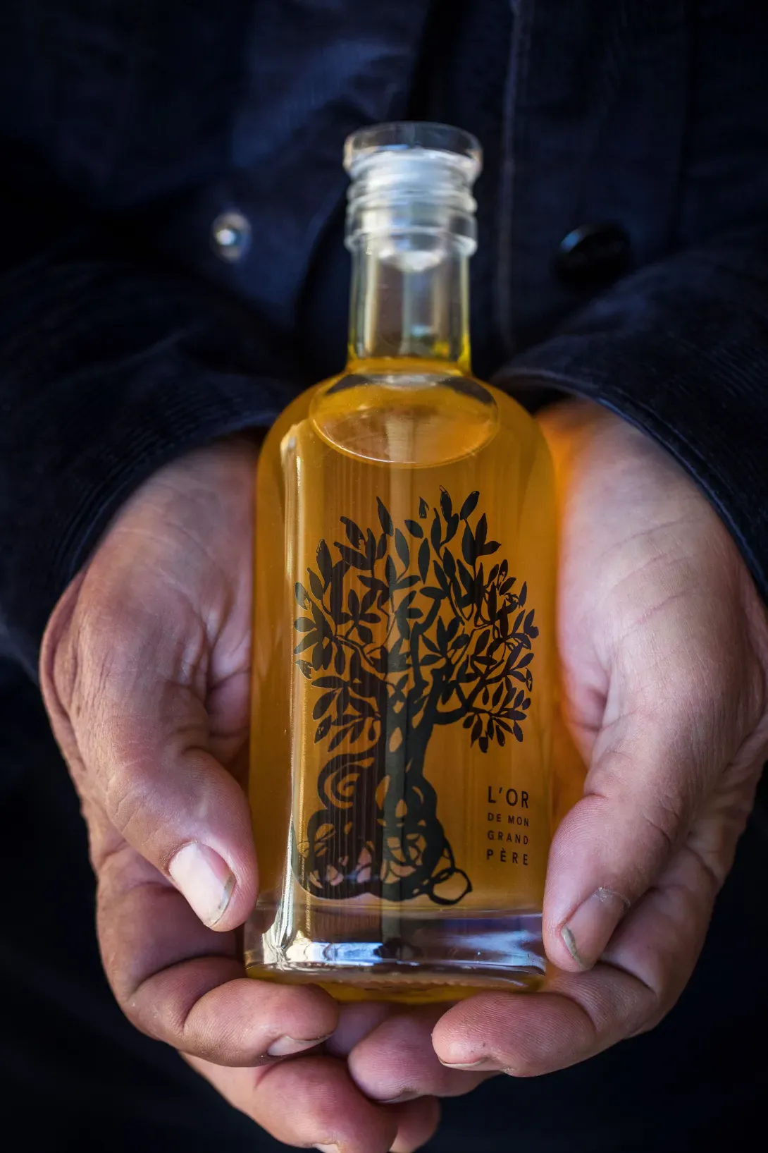 Notre cuvée prestige "l'Or de mon grand-père", huile d’olive élaborée à partir des 3 variétés emblématiques de notre domaine.