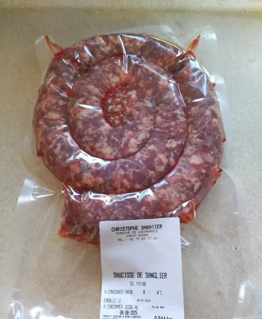 Saucisse de sanglier - disponibilité occasionnelle